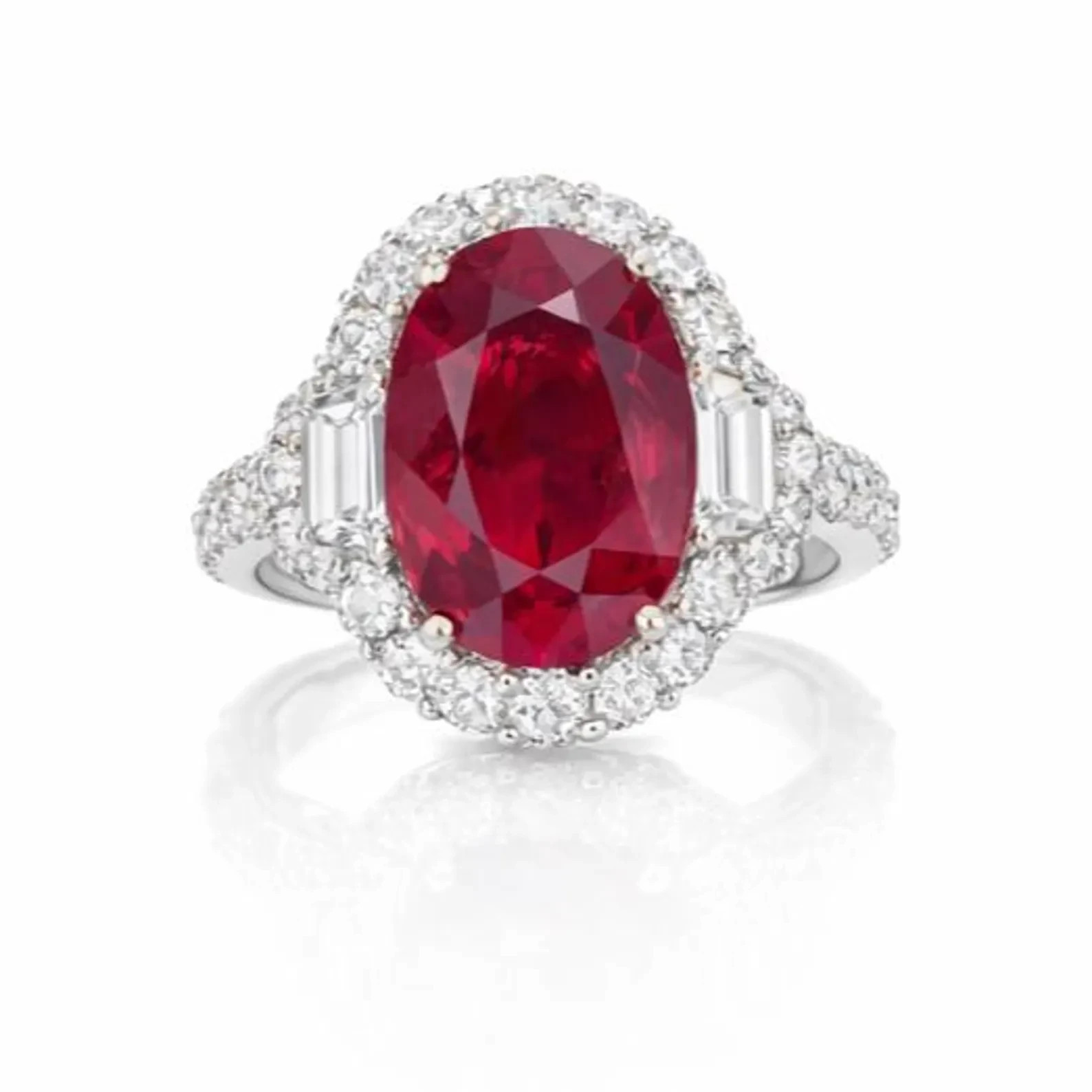 6.00 Ct Oval Cut Natural Ruby Diamond Engagement Ring 14K Solid White Gold 8
