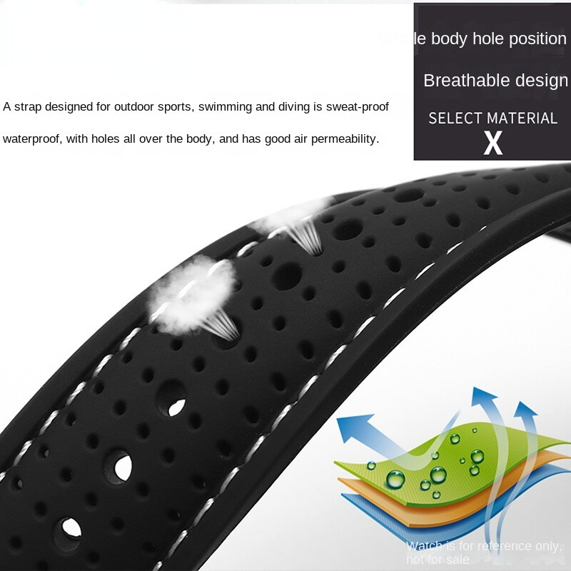 Universal Silicone Watch Band Strap Rubber Waterproof Men’s Black 19-24MM Hoop