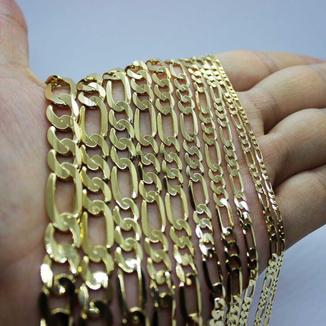 14k Solid Yellow Gold Figaro Necklace Chain Bracelet 1.9mm – 6.2mm 7″ – 36″