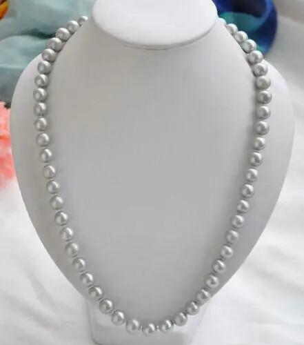 Natural 9-8mm AAA+South Sea Grey Pearl Necklace 14K Gold 16/36 inches