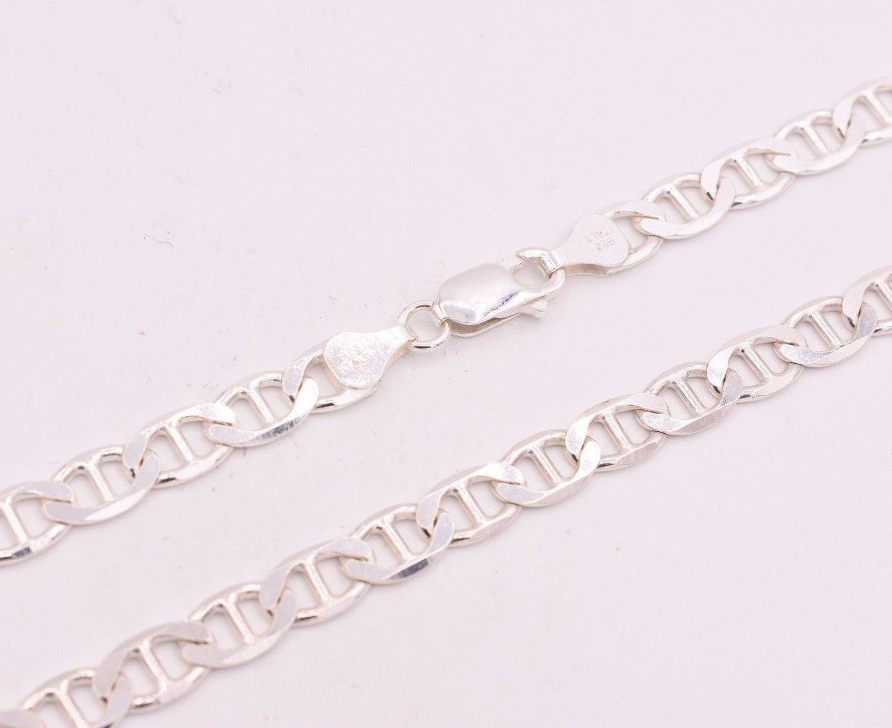 6mm= 1/4″ Mens Solid Mariner Link Chain Necklace Real 925 Sterling Silver Italy