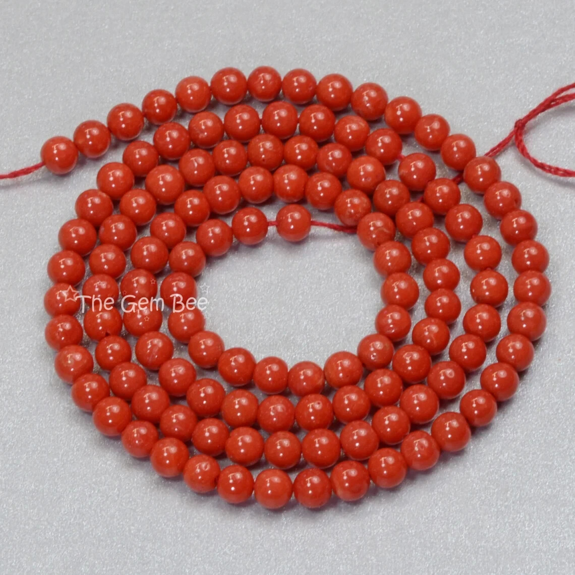 4.2mm AA Quality Undyed Mediterranean Sardinia Red Coral Plain Round Bead 18″