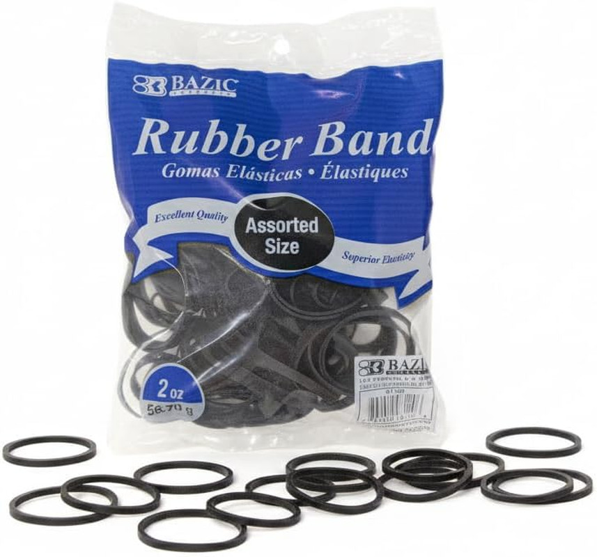 Black Rubber Bands – Assorted Sizes, Heavy Duty Elastic Bands for Money, Office,