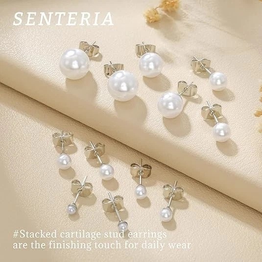 Pearl Stud Earrings 925 Sterling Silver Cubic Zirconia Women Jewelry Gift US