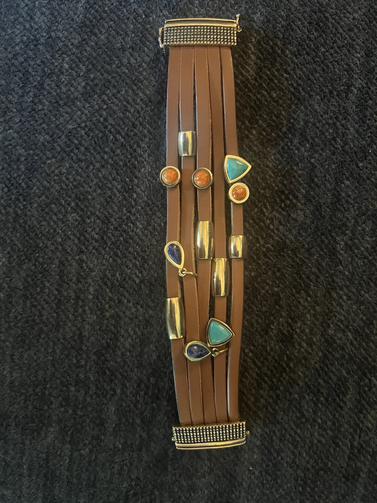 Barse Brown Leather Wrap Charm Bracelet Magnetic Closure Dangle Charms Signed