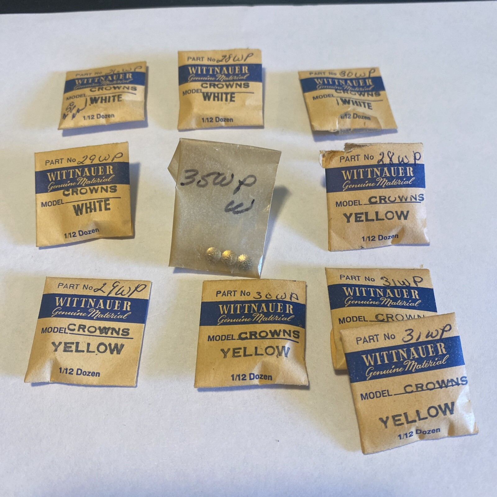 NOS Wittnauer Water Proof Crowns White & Yellow 26WP 28WP 29WP 30WP 31WP 35WP