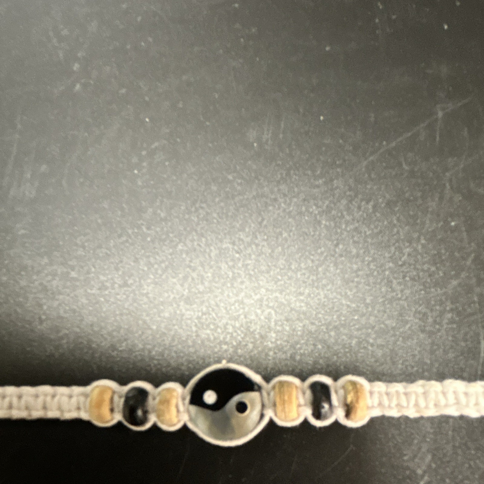 Black & White White Cord Charm Bracelet, Beaded Dangle Yin Yang Theme