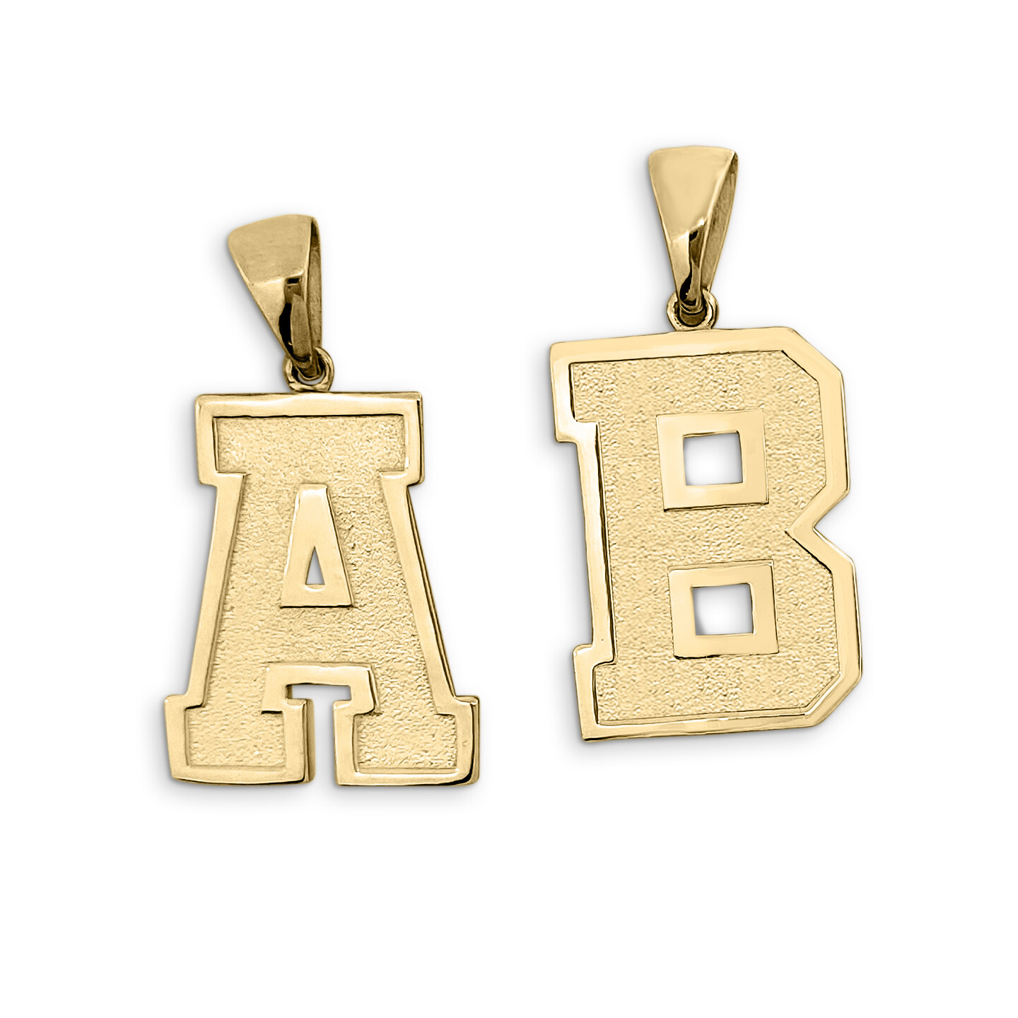 Real 14K Yellow Gold Mens Initial Pendant Varsity Letter & Number Sports Jewelry
