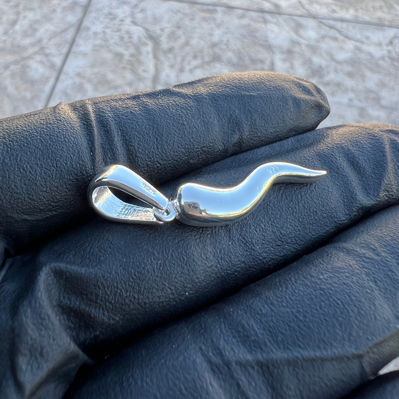 Solid 925 Sterling Silver Italian Horn Cornicello Amulet Plain Lucky Pendant