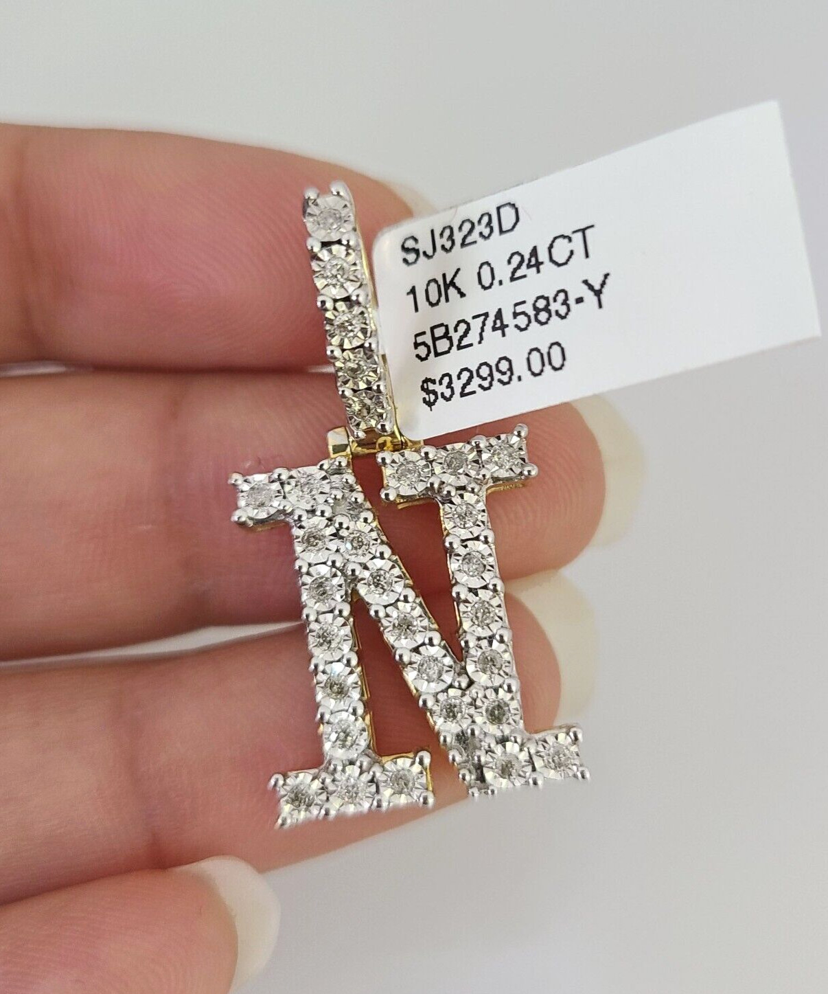 10k Initial ” N ” Diamond Pendant Charm Yellow Gold Alphabet Men’s Ladies