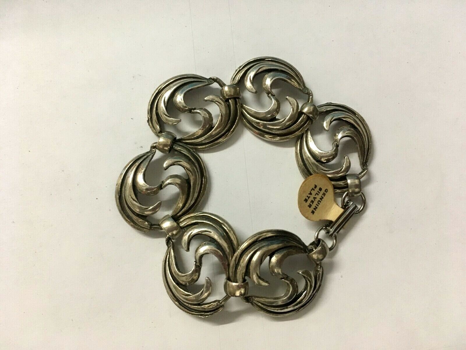 Vintage Silver Tone Swirl Link Bracelet Genuine Silver Plate 7″ x 1″ Wide