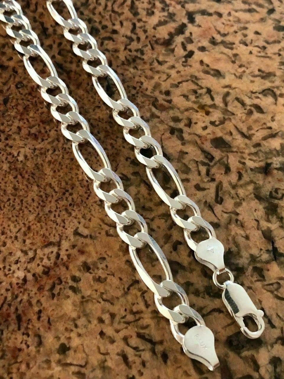 Men’s Solid 925 Sterling Silver Figaro Chain Necklace ITALY 8mm Thick 18-30″
