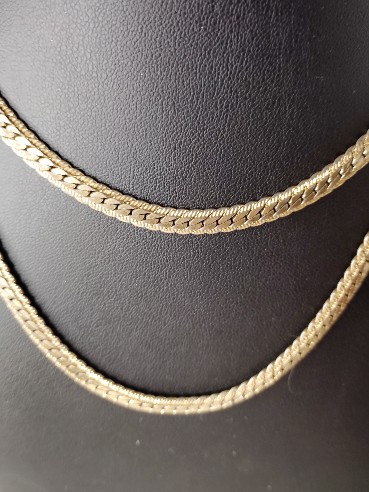 Gold Tone Herringbone Chain Necklace Metal Link Style 25-30″