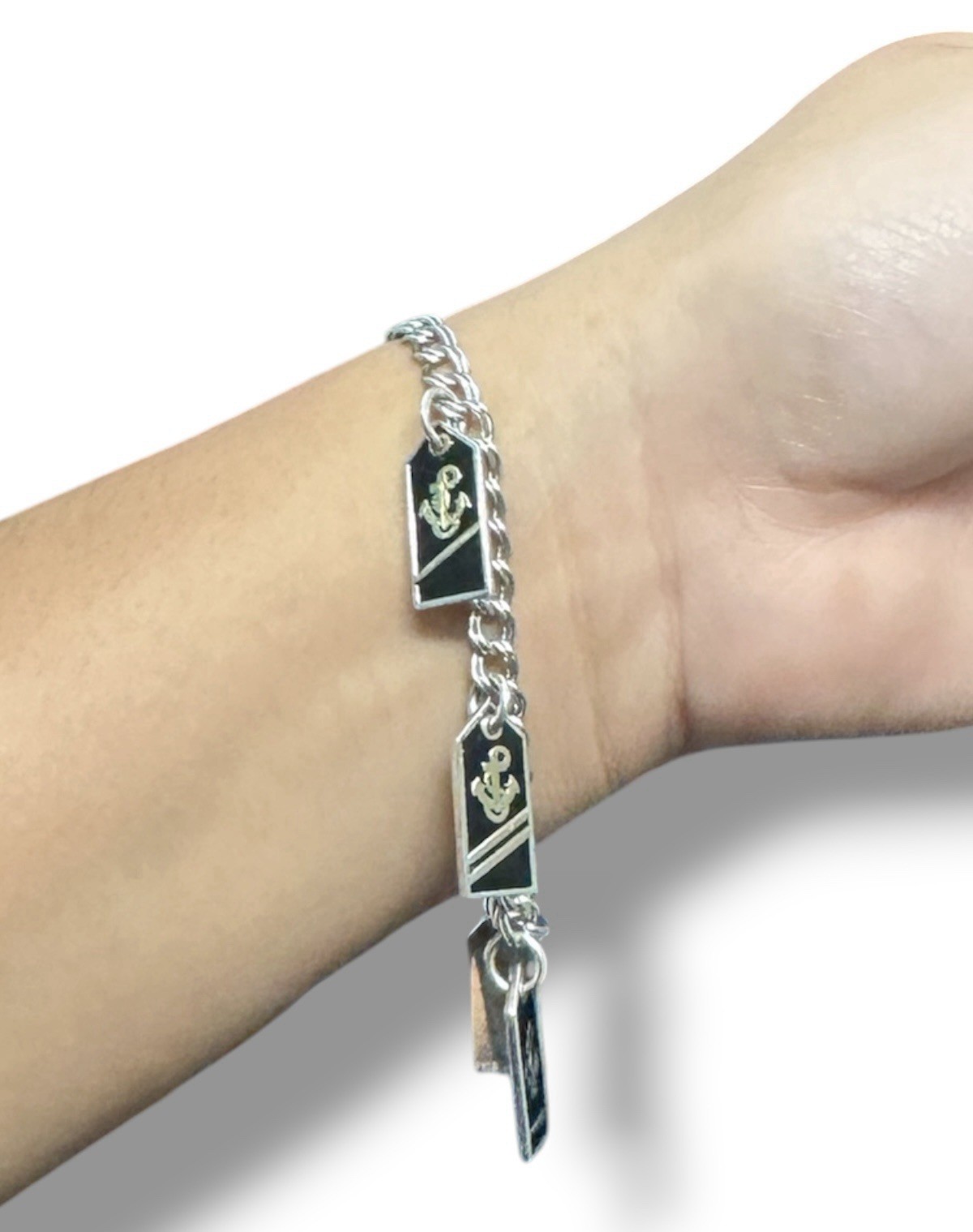 14K White Gold (585) Bracelet with Fixed 925 Sterling Silver Nautical Charms