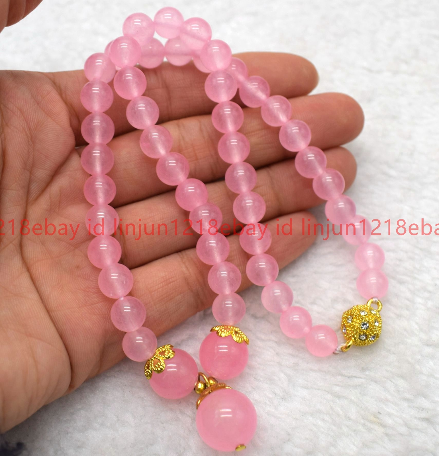 Beautiful Natural 8mm Pink Jade Round Gemstone Beaded Pendant Necklace 16-28in