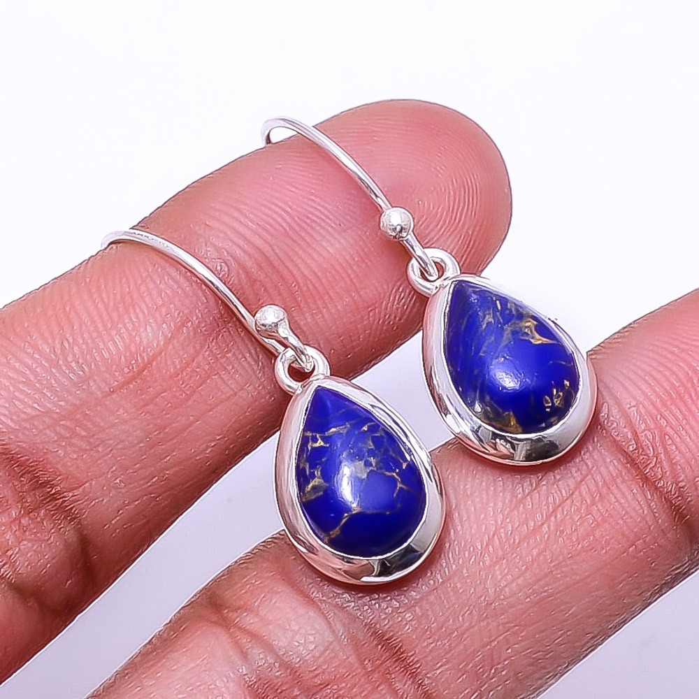 Copper Lapis Lazuli Gemstone 925 Sterling Silver Handmade Earring 1.17″ E9508792