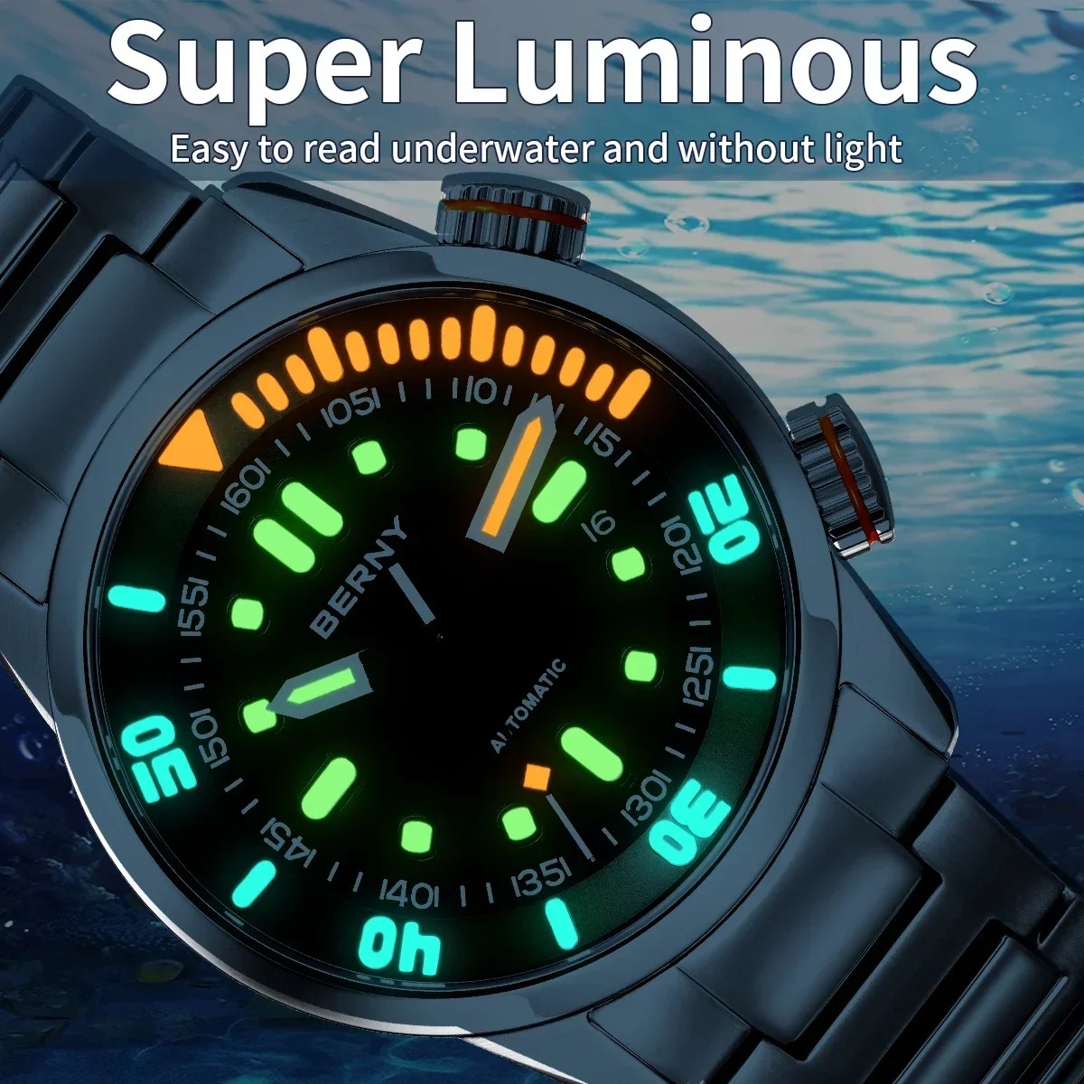 200m Automatic Dive Watch for Men Super Luminous 20ATM Sapphire Glass Swim Sport