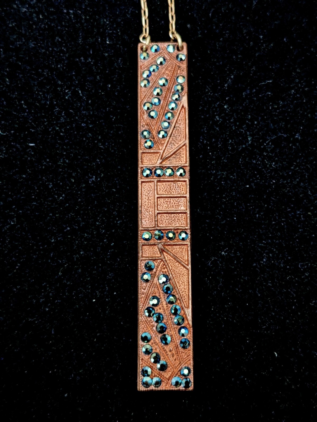 Vintage Art Deco Sparkly Die Struck Bar Pin Brass Pendant Necklace Unique