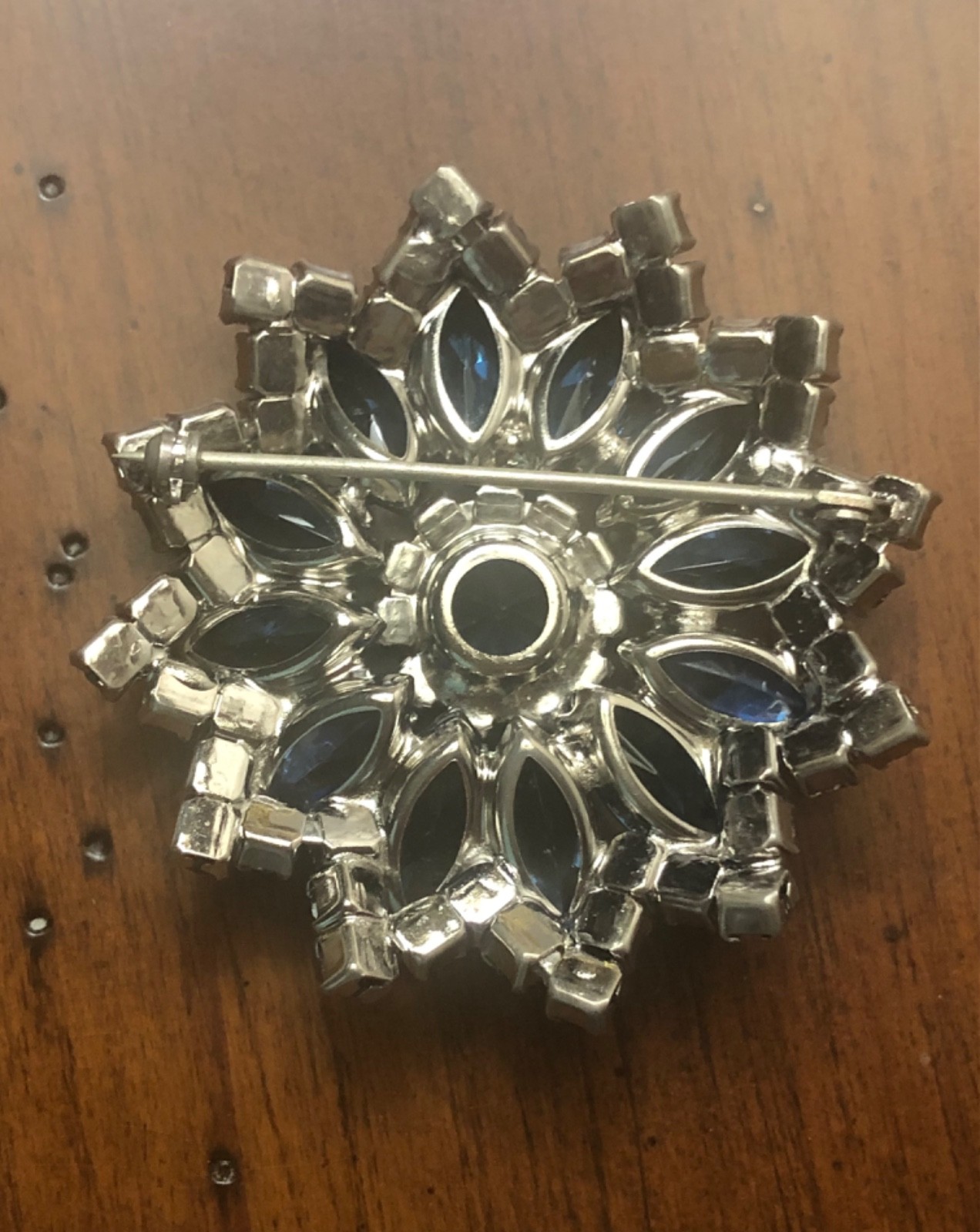 Caribbean Blue Rhinestone Brooch, Layered Navettes ABs, High End, Juliana Style