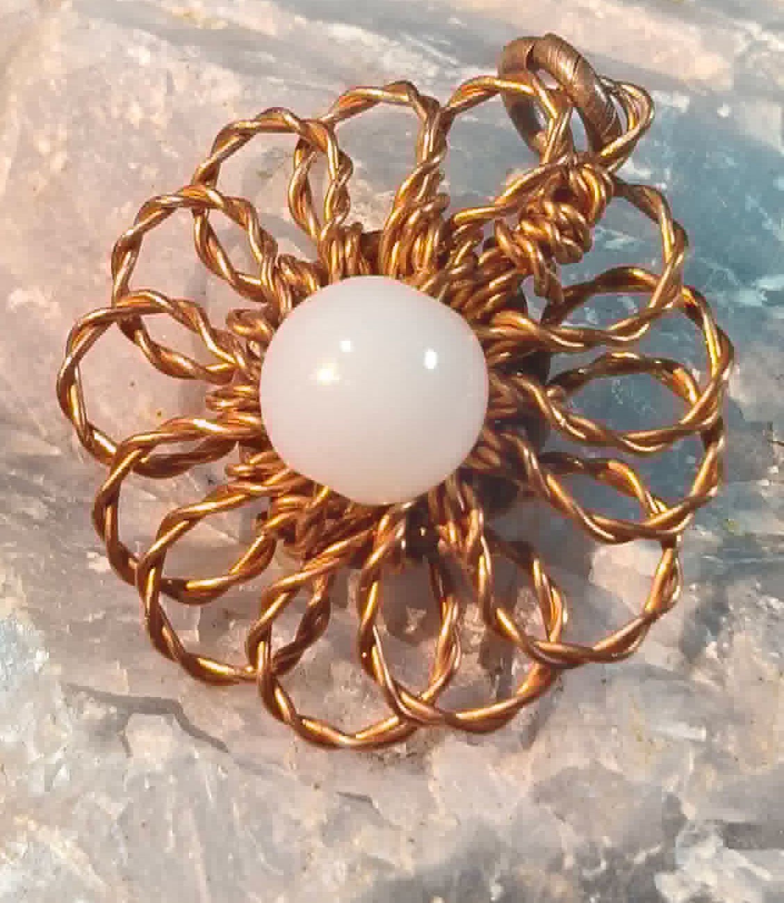 Flower Pendant Copper Daisy Wire Wrapped Mandala Jade Energy Lucky Jewelry #PM3