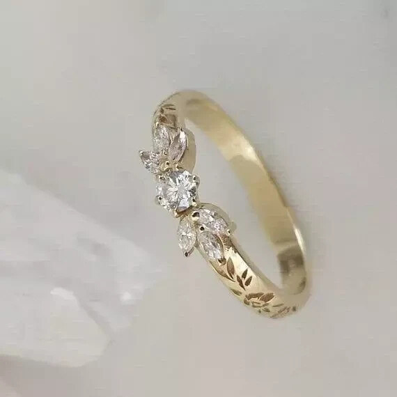 2 Ct Round Simulated Diamond Women’s Engagement Band Ring 14k Yellow Gold Plated