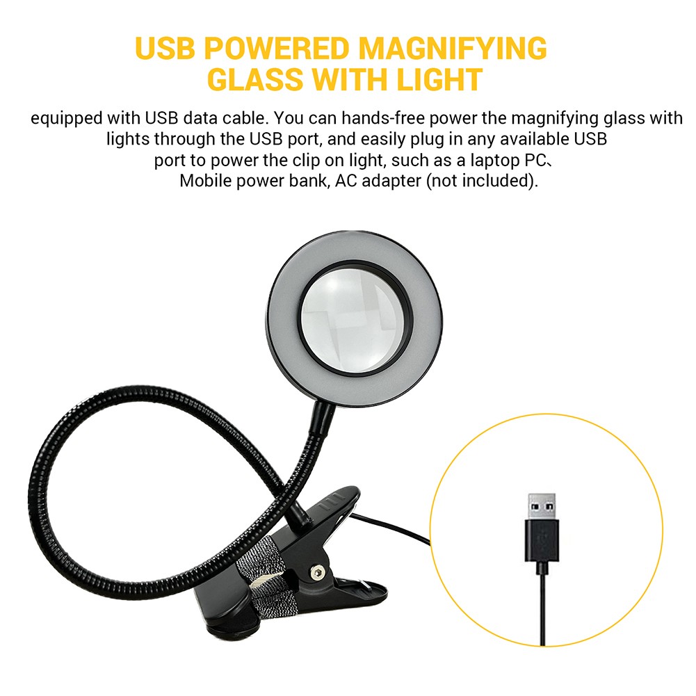 10X Magnifying Glass Desk Light Magnifier LED Lamp Reading Lamp With Base&Clamp