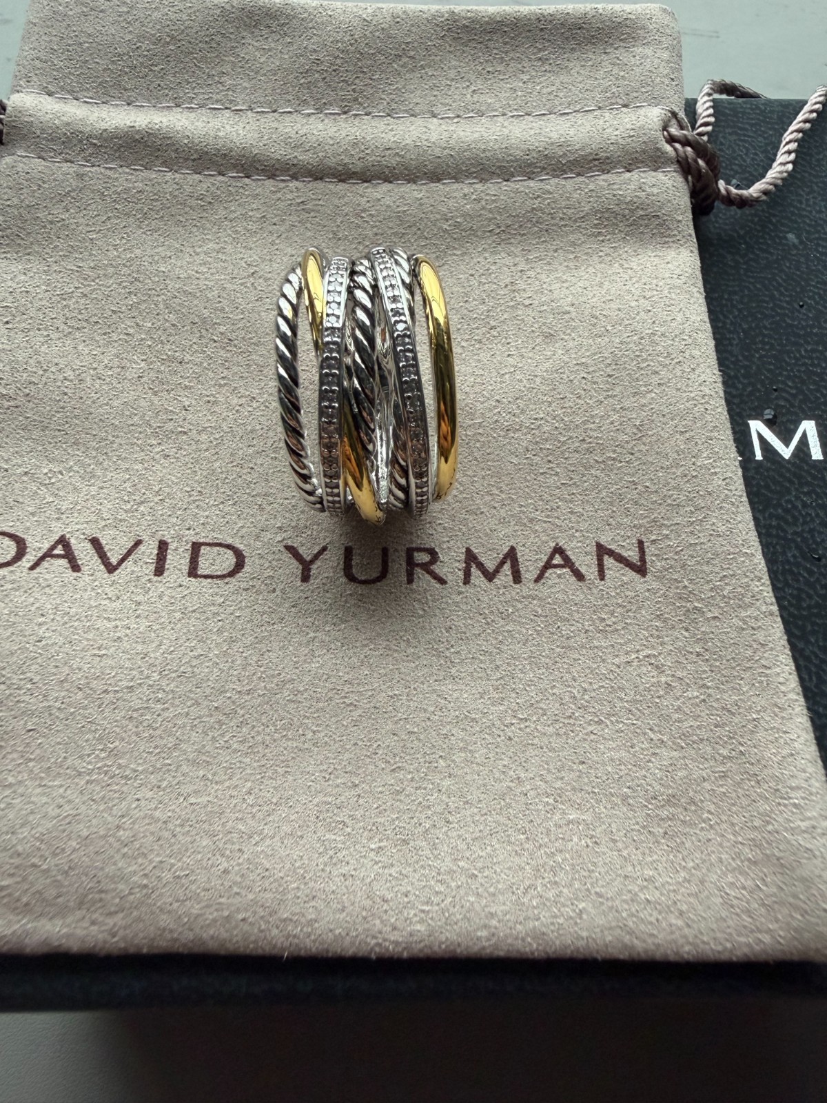 David Yurman Crossover Seven Row Ring 925 w/ 18K Gold & Diamonds Size 9