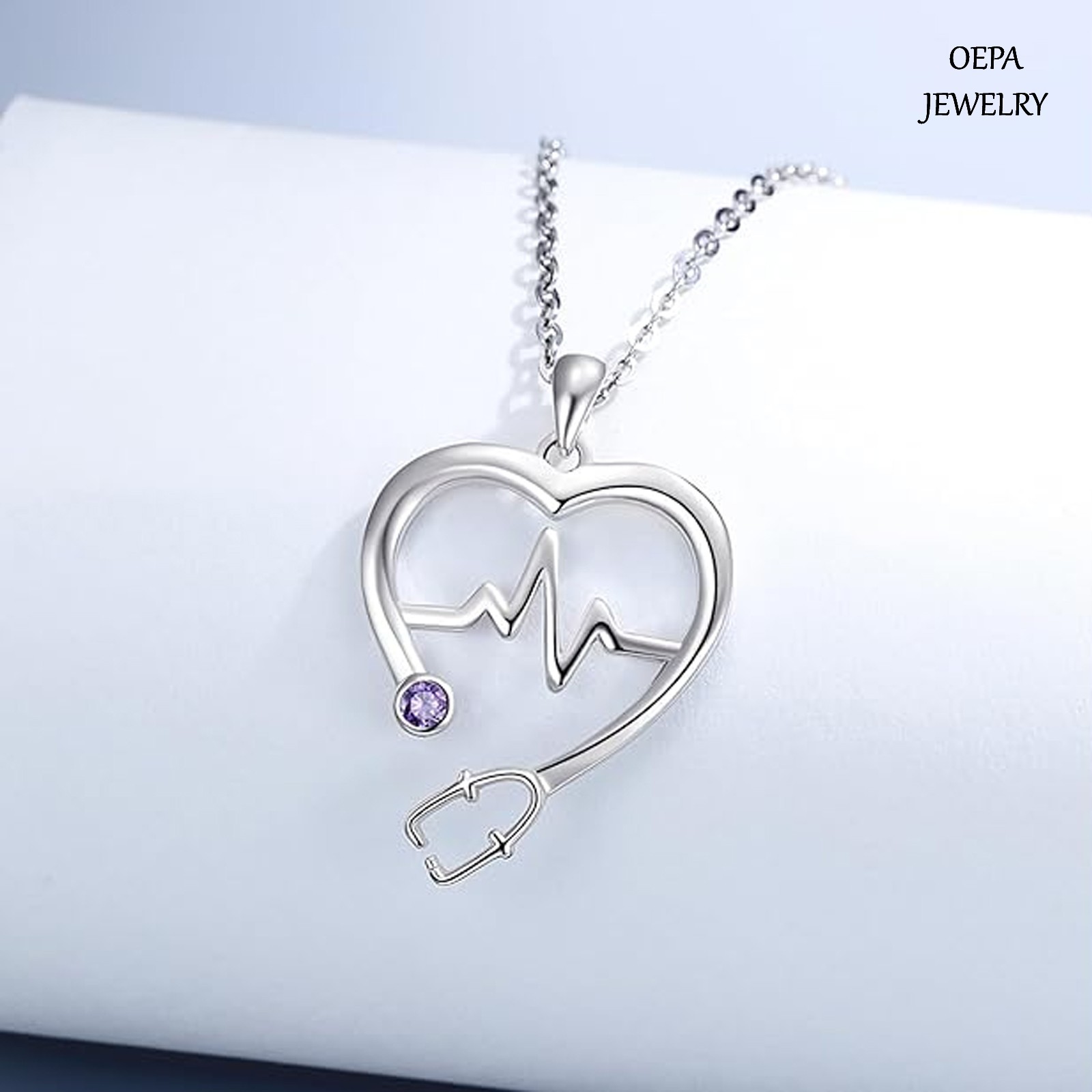 Nurse Necklace 925 Sterling Silver Stethoscope Heartbeat Necklace for Women