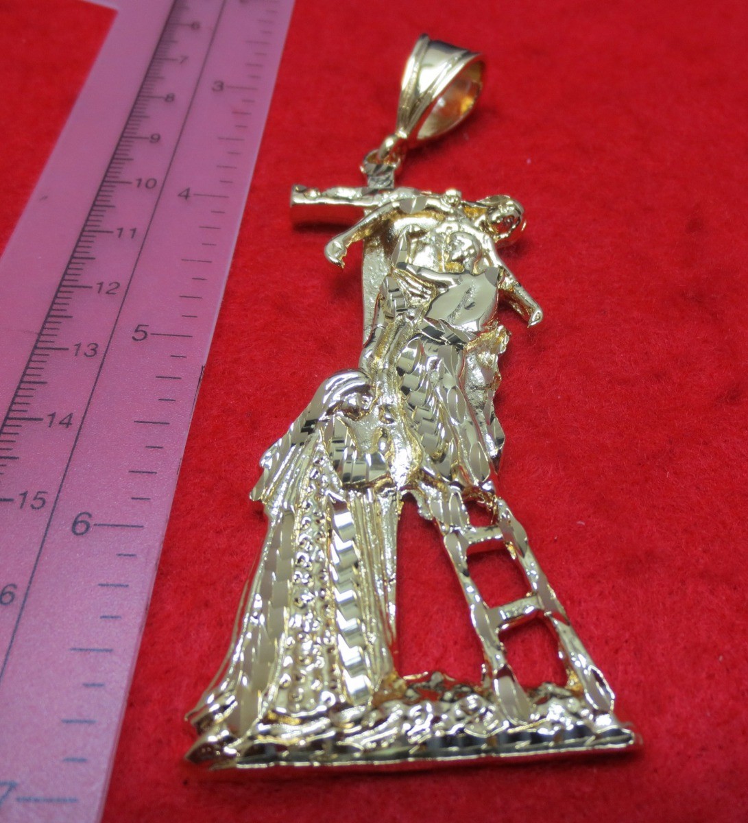 14KT GOLD PLATED CHRIST DESCENT FROM THE CROSS CHARM PENDANT OVER 4″-8500