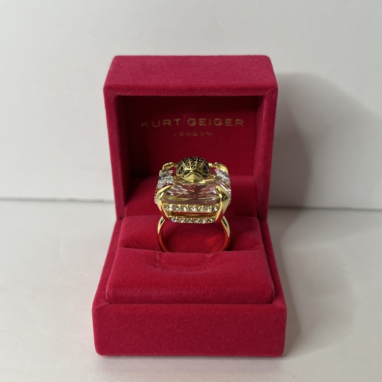 Kurt Geiger London Gold Tone Eagle Head Crystal Statement Cocktail Ring Sz 7 New