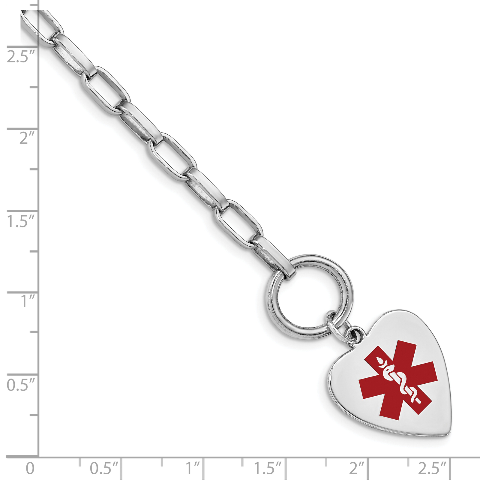 Silver Rhodium Engraveable Enamel Heart Medical ID Bracelet XSM90