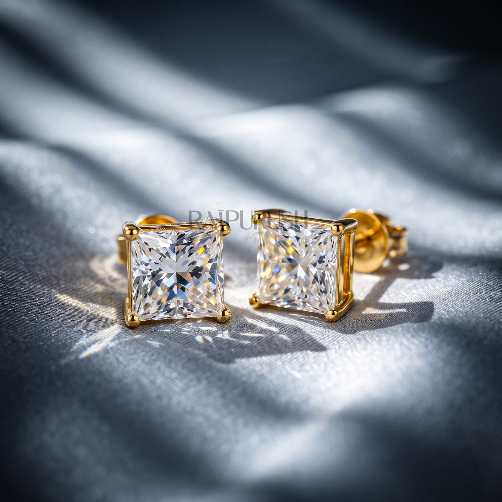 VVS1 Princess Cut Moissanite Solitaire Stud Earrings 14K Gold Plated 925 Silver