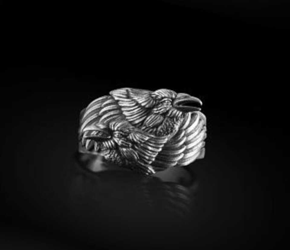 Hugin Munin Men Ring 925 Sterling Silver Handmade Sacred Ring Duty Free