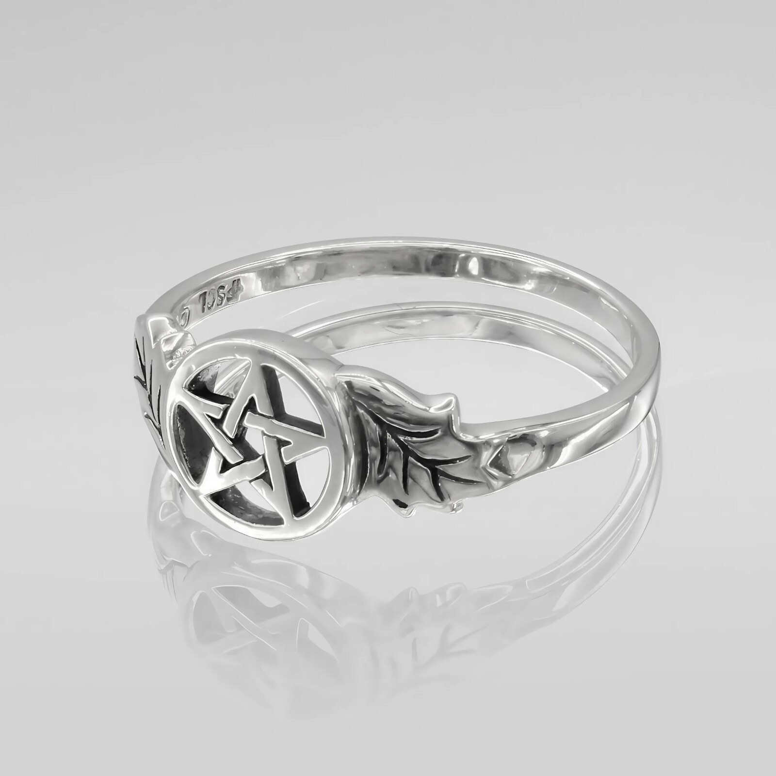Sterling Silver Oak Tree Leaf Pentacle Ring – Wiccan Pagan Pentagram Jewelry
