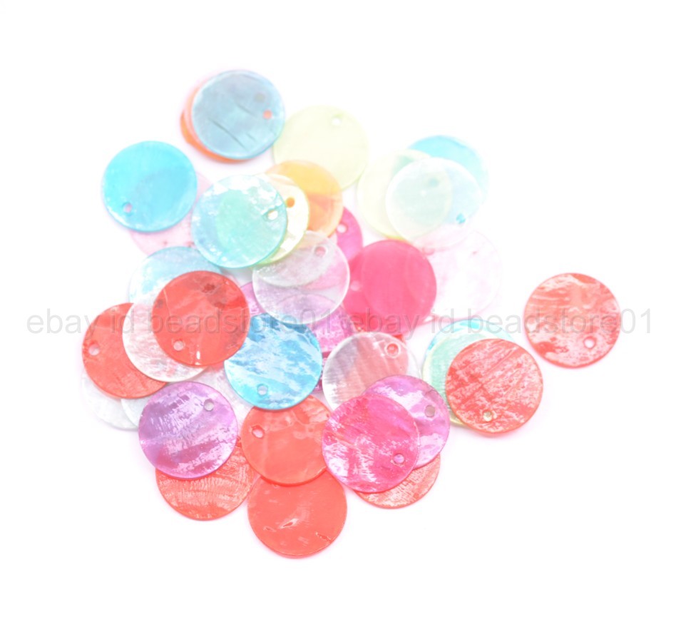 Wholesale 50Pcs Mussel Shell Flat Round Coin Charm Beads 13MM 15MM 18MM