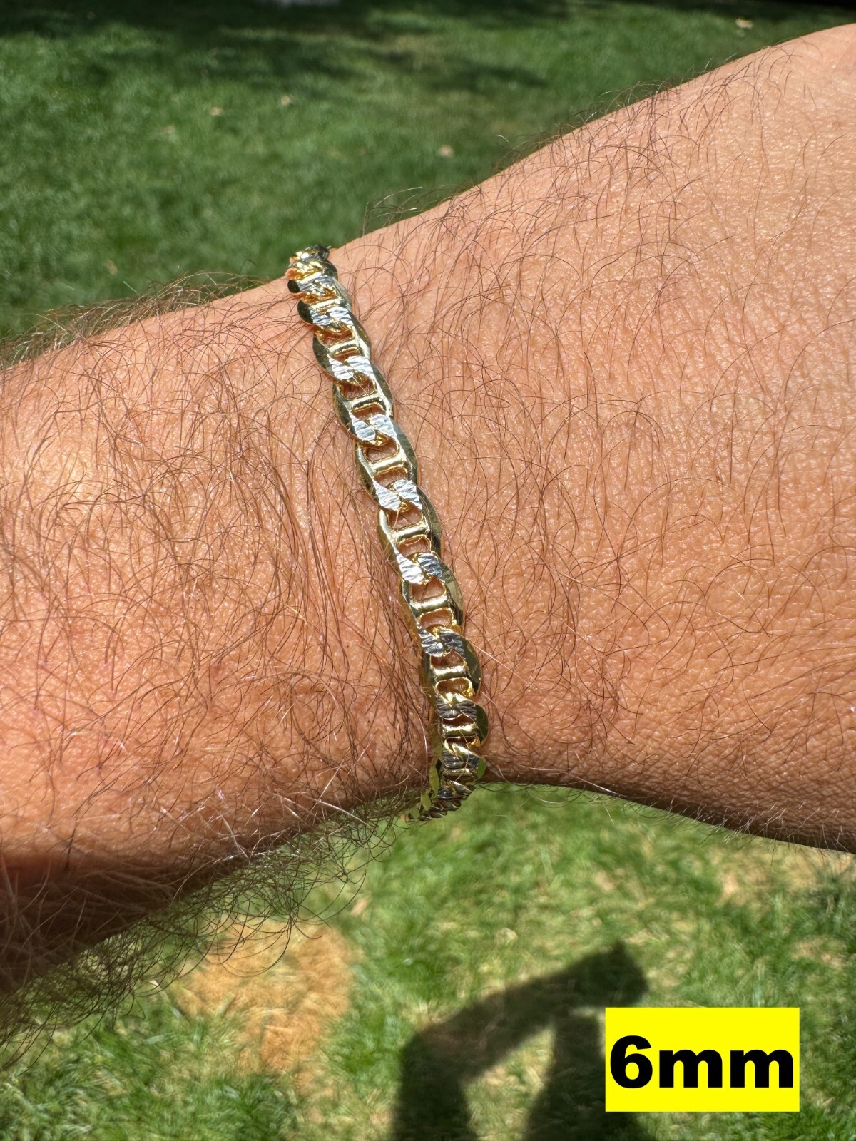 925 Sterling Silver 14k Gold Plated Two Tone Diamond Cut Mariner Link Bracelet