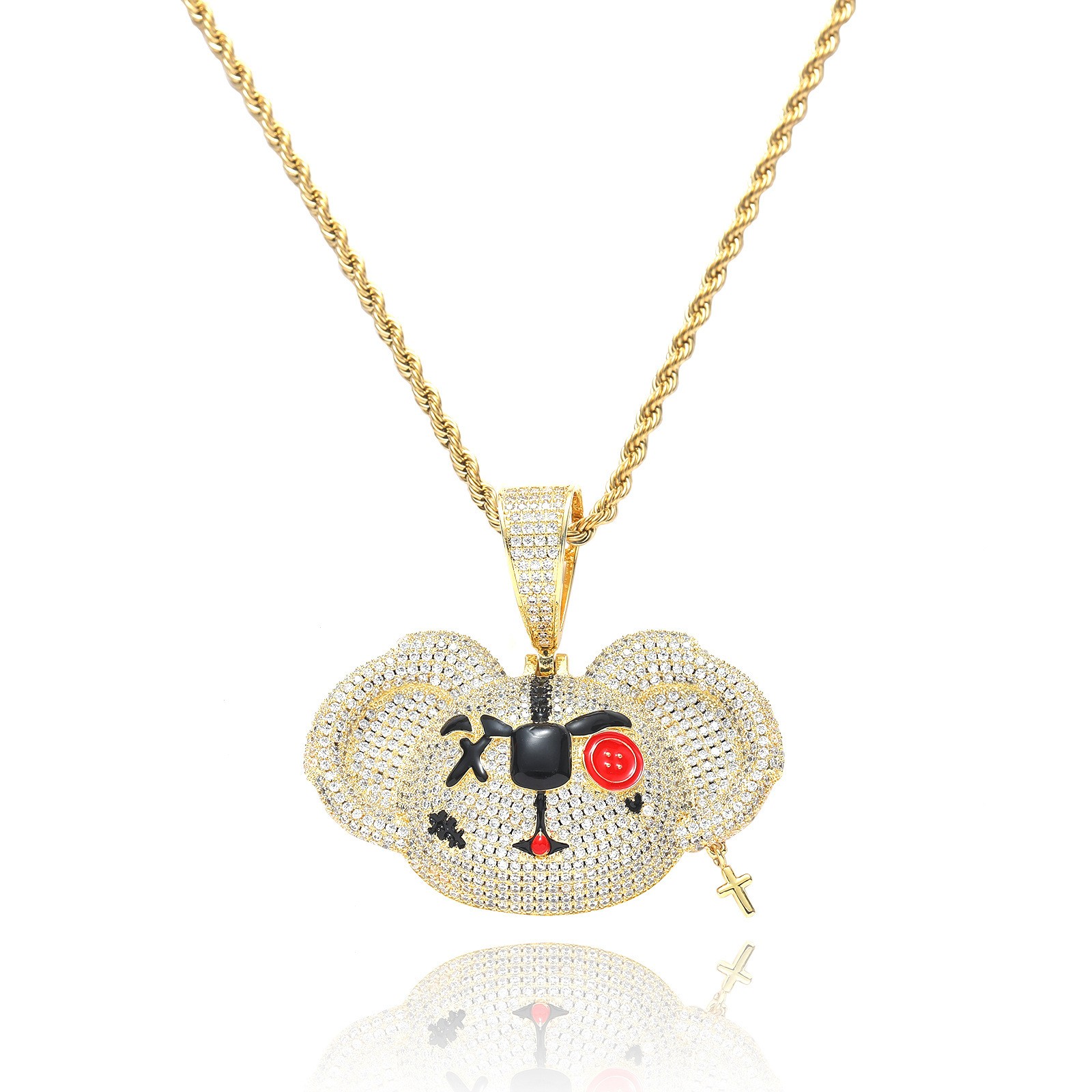 Handmade Sparkling Cross Charm Bear Zircon Pendant With Free Chain