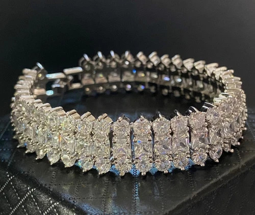 33 Cwt Princess Cut Simulated Diamond Bracelet 18k White Gold Filled Bridal Gift