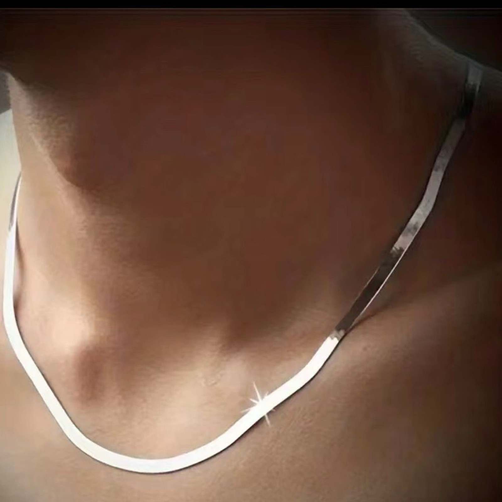 925 Sterling Silver Flat Herringbone Necklace 4MM