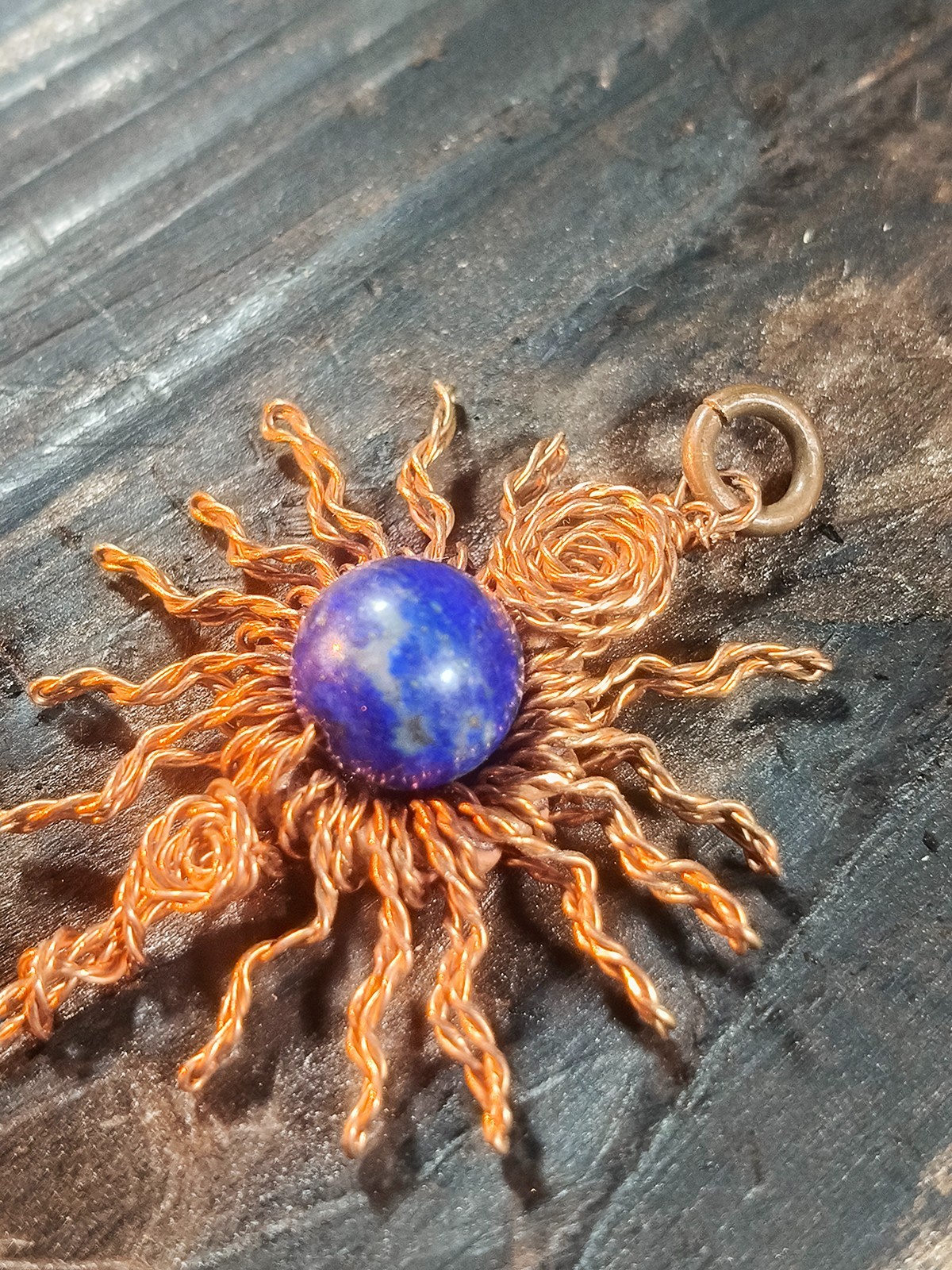 Sun pendant copper lapis lazuli Wire Wrapped energy health luck Jewelry #PS0005