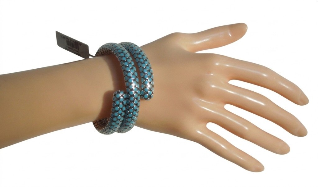 John Hardy Dot Turquoise Enamel Silver 28.5mm Coil Bracelet 99 grams $1,795 NWT