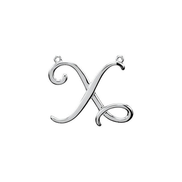 14K Gold or Silver Script Initial Necklace Center Pendant Chain Trim Letters A-Z