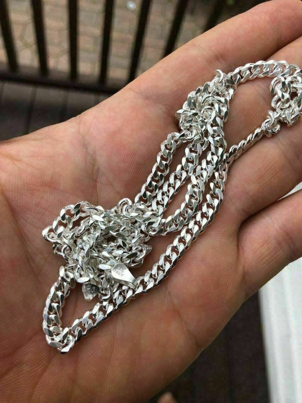 Solid 925 Sterling Silver Mens 5mm Tight Link Miami Cuban Link Chain Heavy ITALY