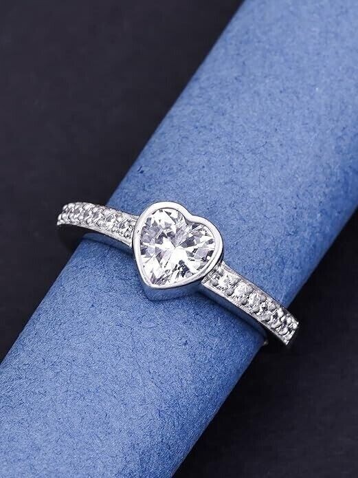 1.50 CT Heart Moissanite Bezel Engagement Ring 14K White Gold Plated For Gift