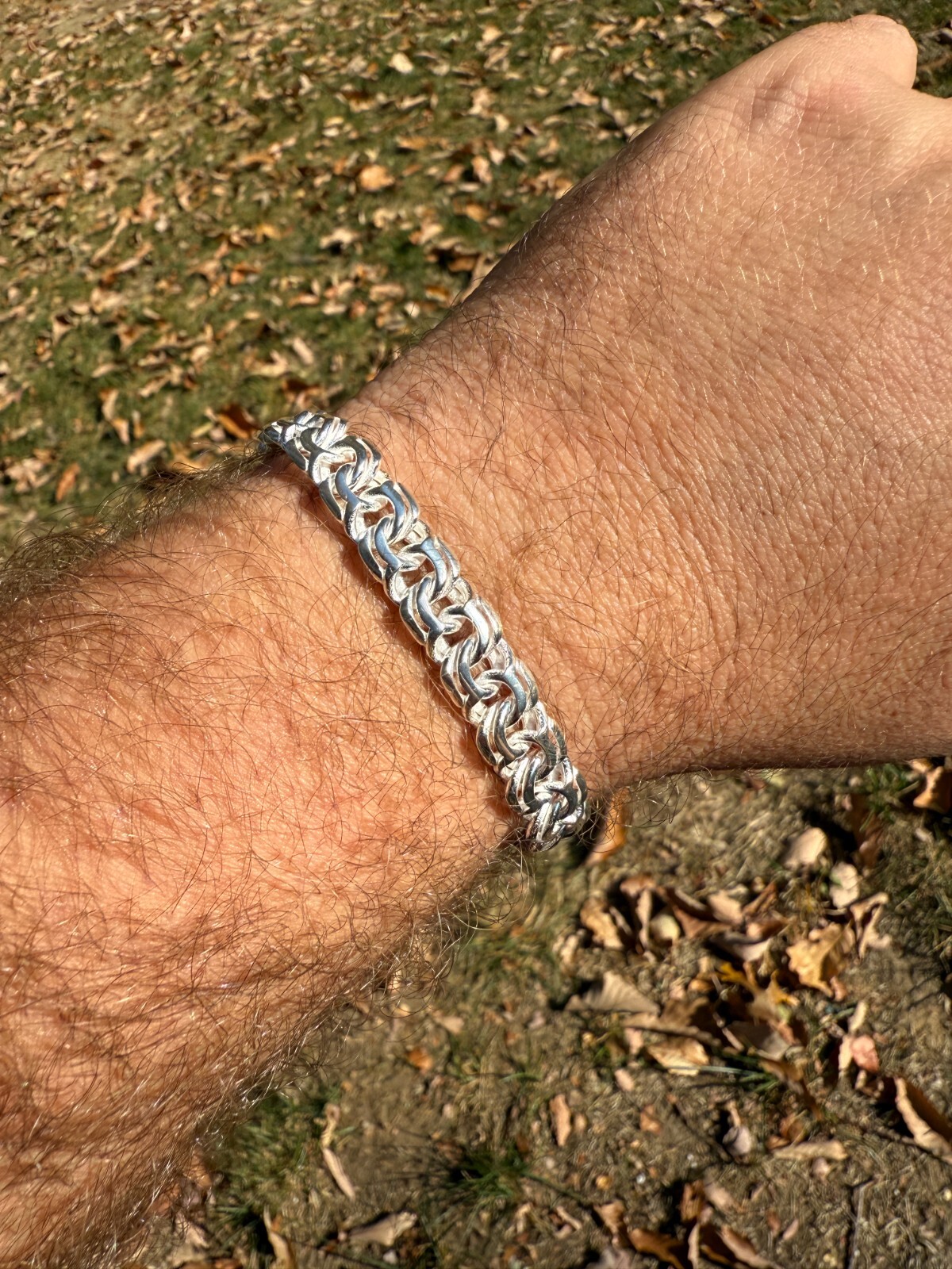 Real 925 Sterling Silver Handmade 9mm Bismark Garibaldi Chino Bracelet Mens