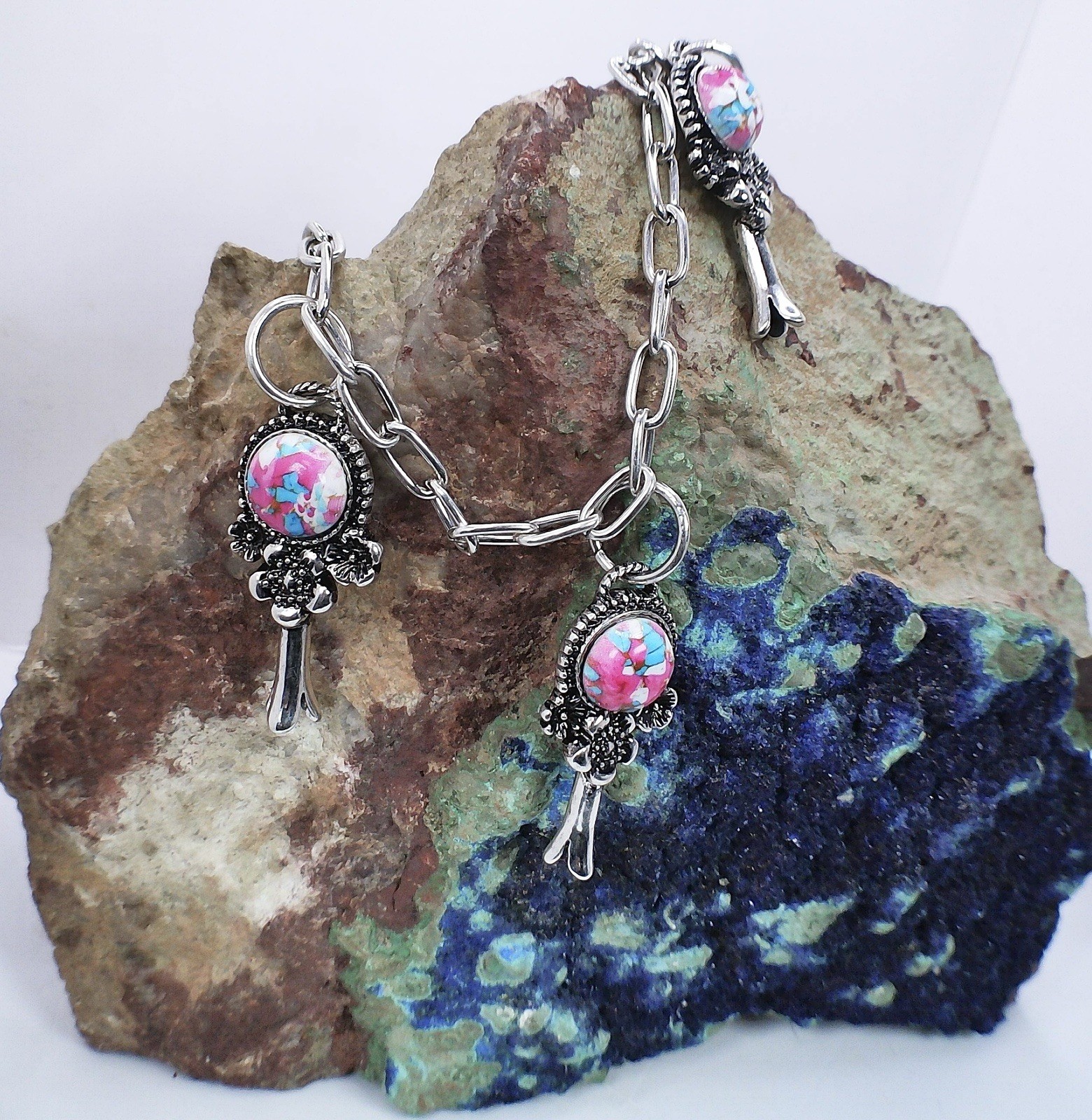 Boho Cowgirl Western Cotton Candy Charm Statement Necklace on Paperclip Chain