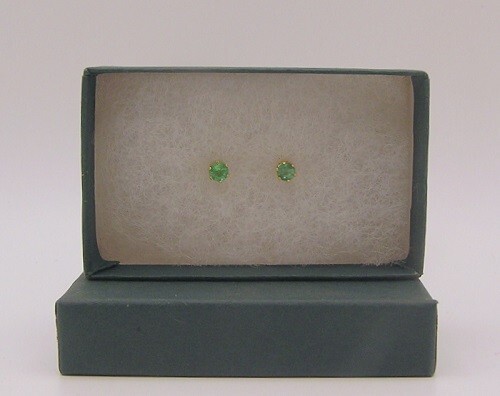 Natural Ethiopian Emerald Stud Earrings Set in 14K YGF, 3.5 mm Faceted Rounds
