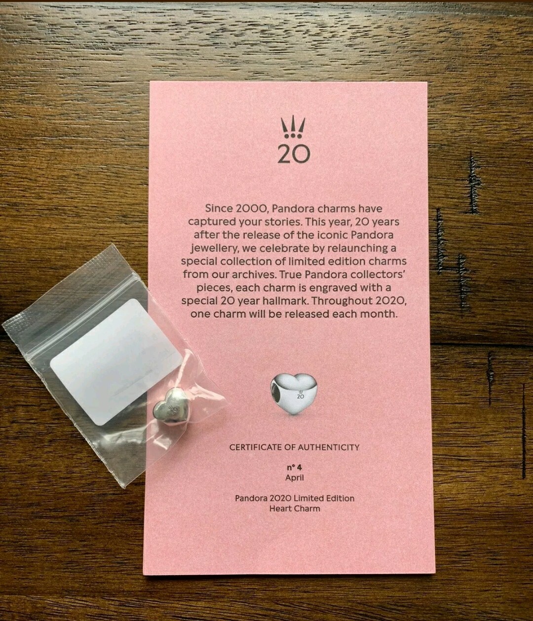 ❤️Pandora 2020 Limited Edition❤️ 20th Anniversary April Heart Charm Ships NOW‼️