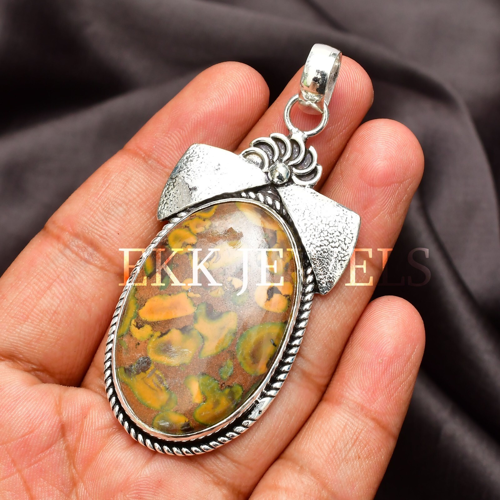 Bamboo Jasper Gemstone Handmade 925 Sterling Silver Jewelry Pendant 2.10″