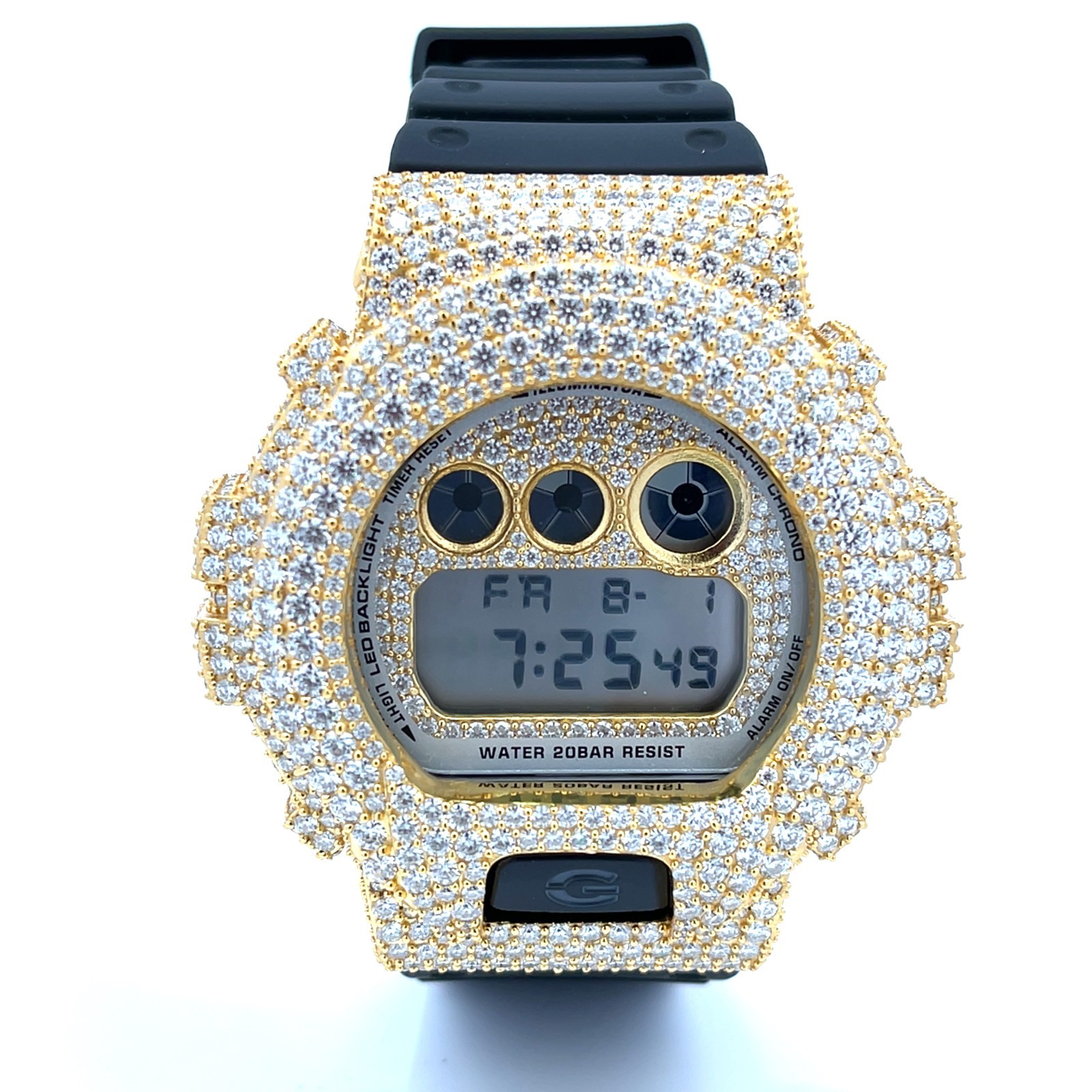 Moissanite Fully Iced Out G-SHOCK DW-6900 – D Color, Flawless Clarity